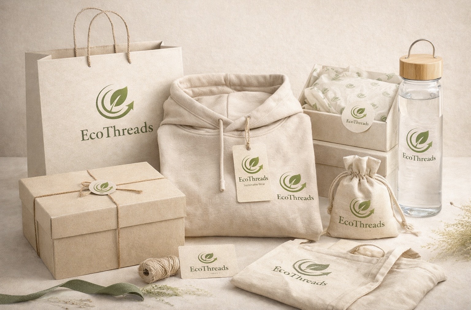 EcoThreads grouped brand applications and brand world image