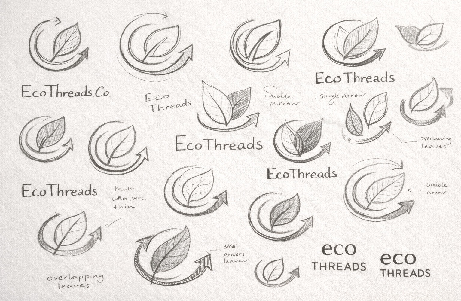 EcoThreads early logo sketches and visual exploration