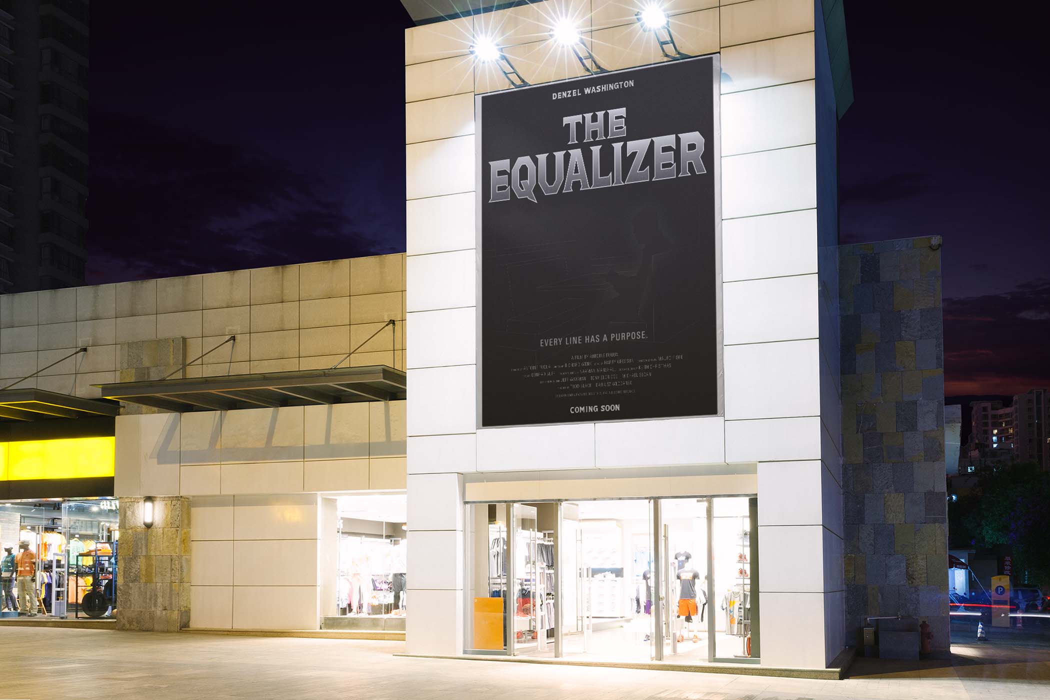 Equalizer poster mockup in street setting