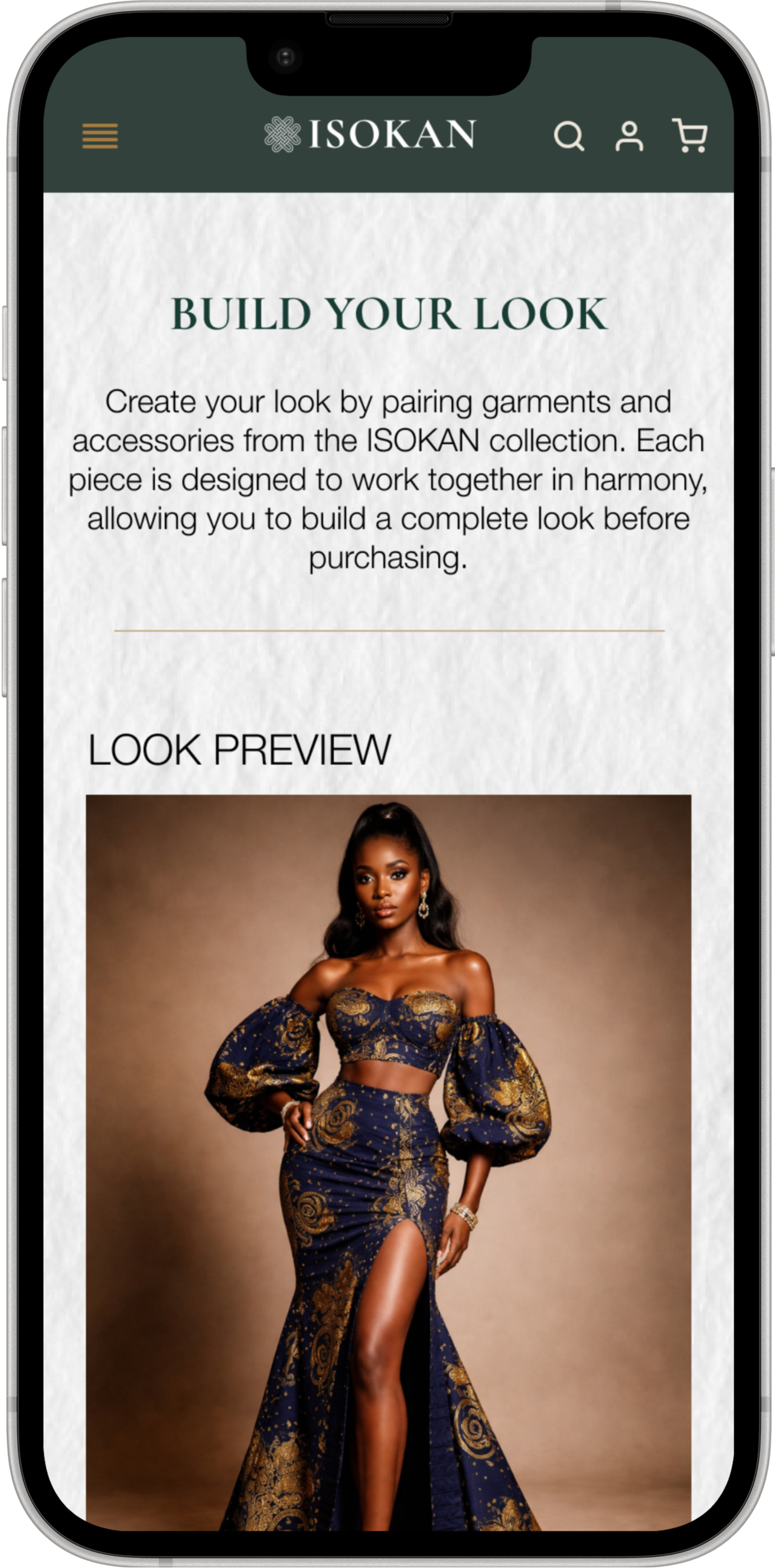 ISOKAN mobile outfit builder page mockup