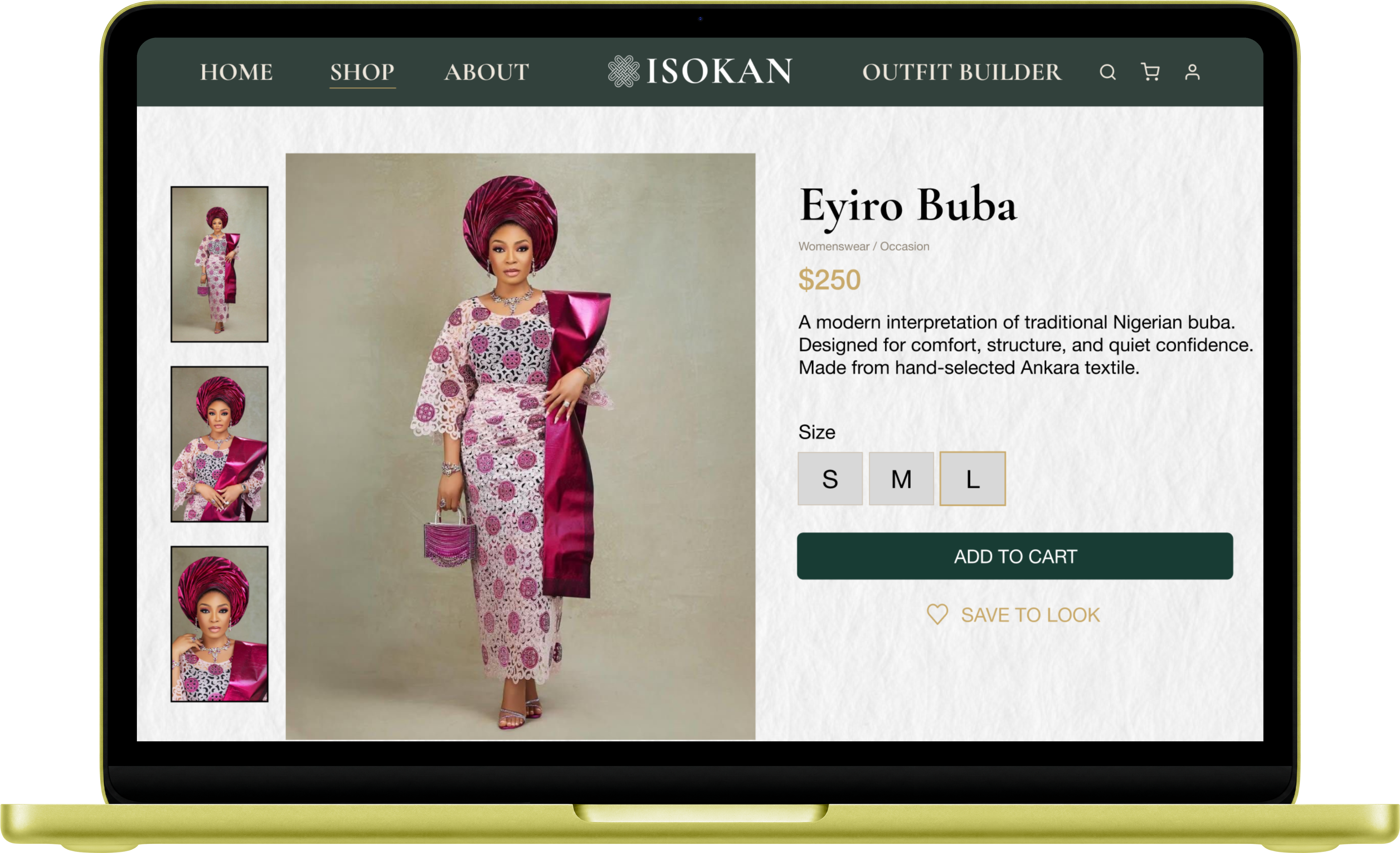 ISOKAN product page mockup on desktop