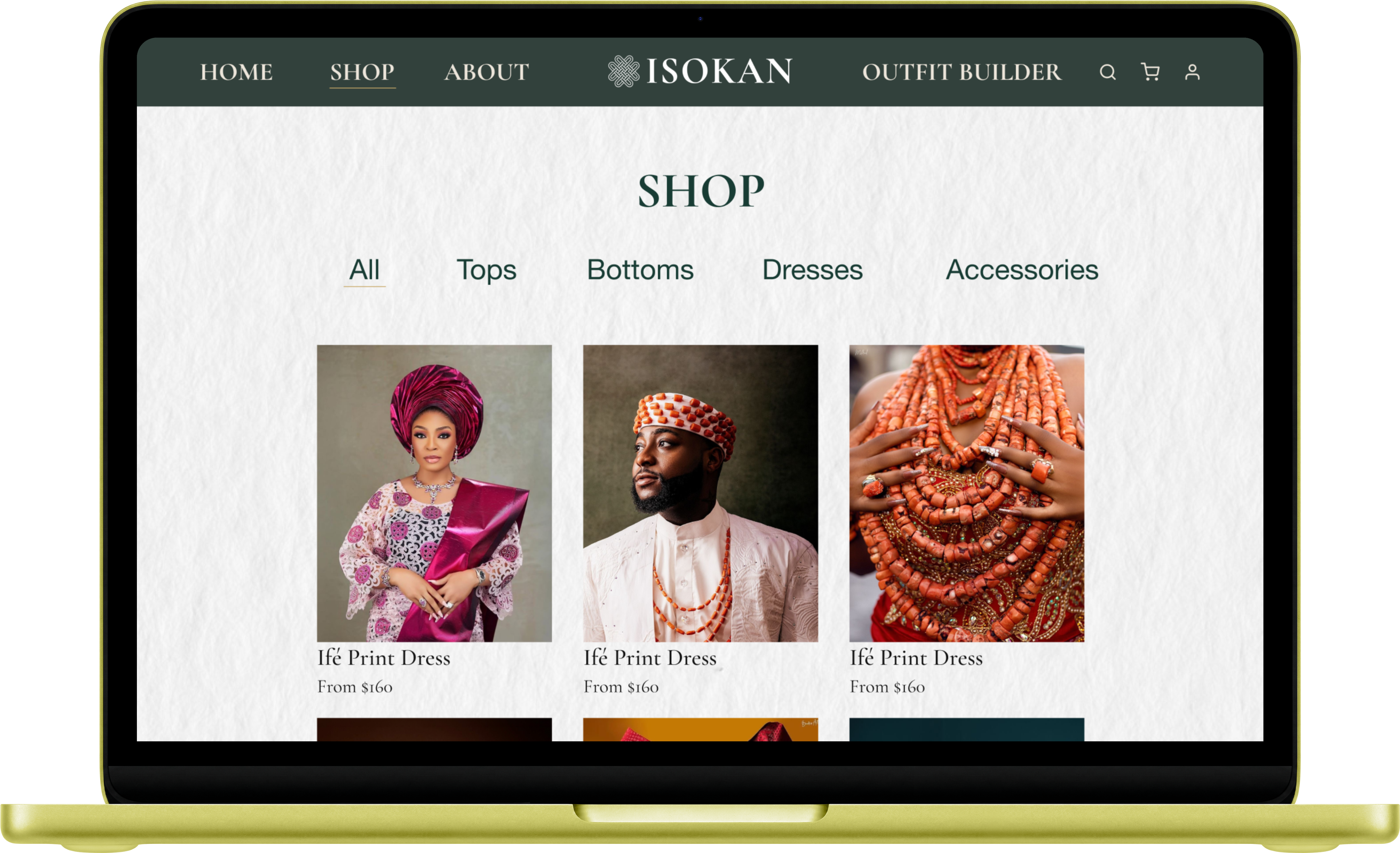 ISOKAN shop page mockup on desktop